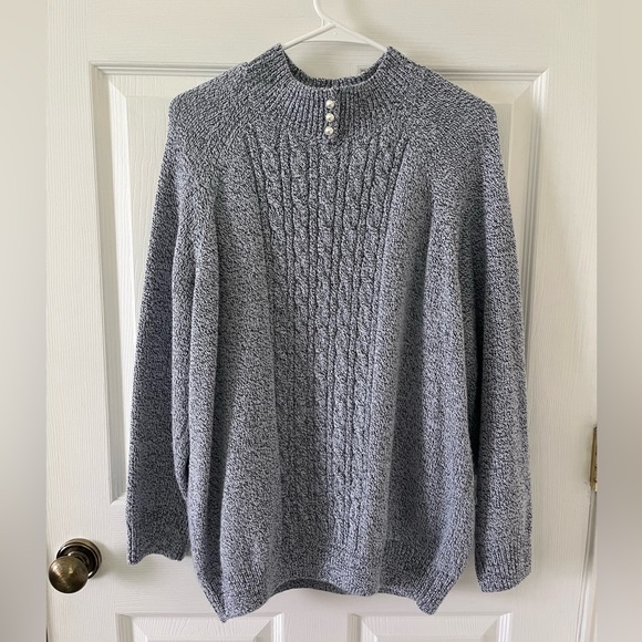 Karen Scott Sweaters - Karen Scott Cable-Knit Crew Sweater with Button Detail